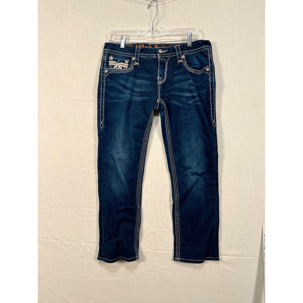 Rock Revival Betty CP215 Dark Wash Cropped Jeans Womens 29 Heavy Stitching